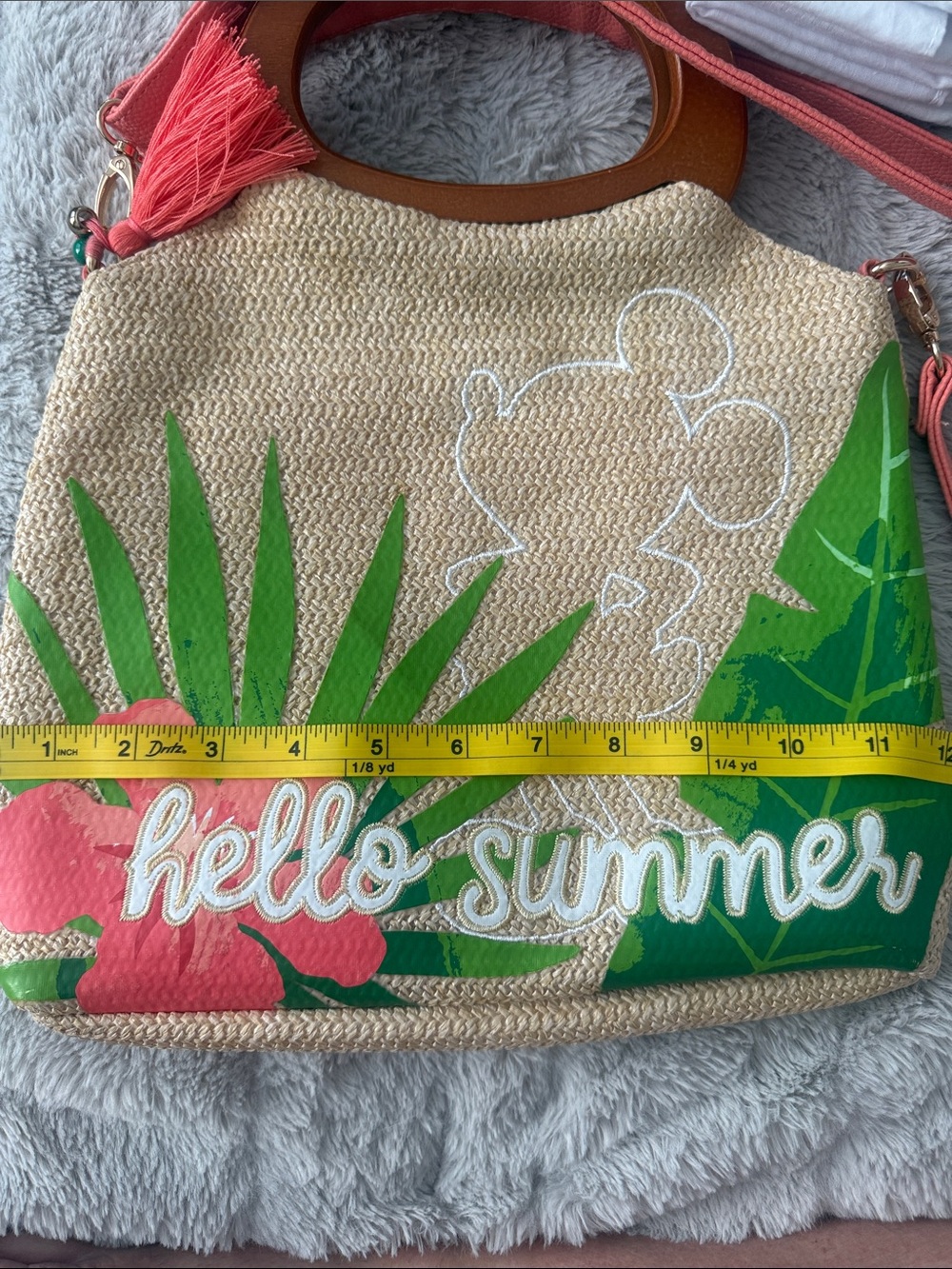 Disney Hello Summer Straw Satchel with Green Leaves & Pink Flower - Picture 7 of 9